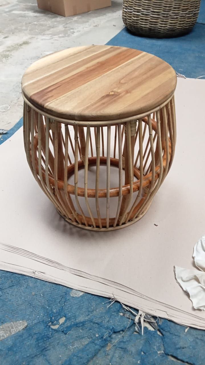 Rattan Drum Side Table